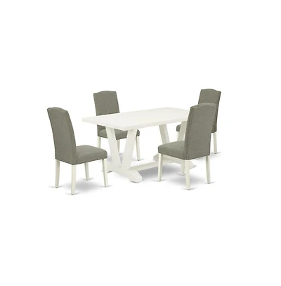 East West Furniture 5-Pc Dining Set Included 4 Dining chairs Upholstered Nails Head Seat and Stylish Chair Back and Rectangular Dining room Table with