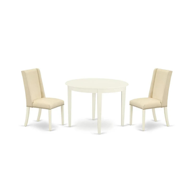 East West Furniture Dining Room Set Linen White, BOFL3-whi-01