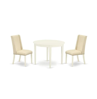East West Furniture Dining Room Set Linen White, BOFL3-whi-01