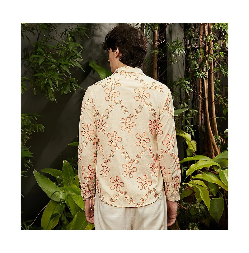 Campus Sutra Men's Peach Orange Flora-Weave Shirt