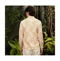 Campus Sutra Men's Peach Orange Flora-Weave Shirt