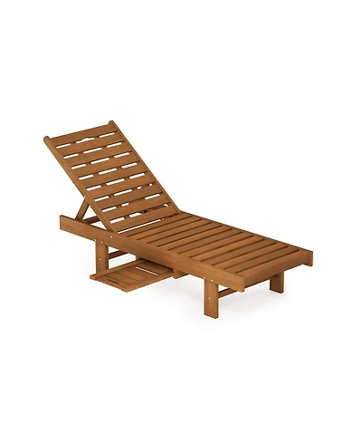 Homlux Outdoor Wood Sun Lounger with Adjustable Backrest and Tray, Natural Finish