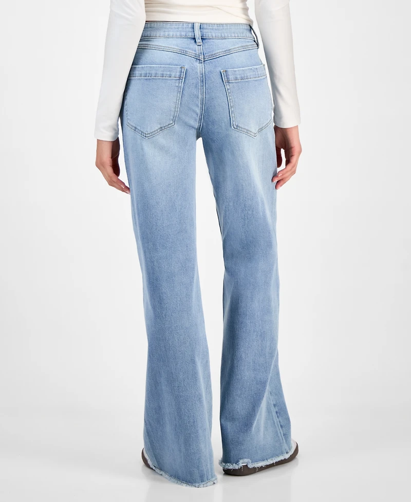 Indigo Rein Juniors' Mid-Rise Wide-Leg Jeans