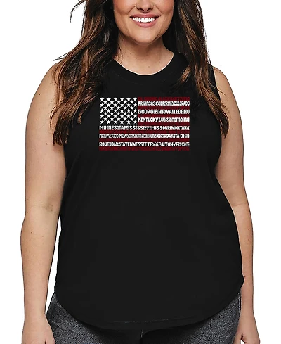 La Pop Art Plus 50 States Usa Flag Word Tank Top