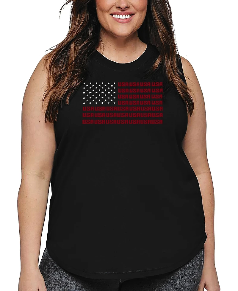 La Pop Art Plus Usa Flag Word Tank Top