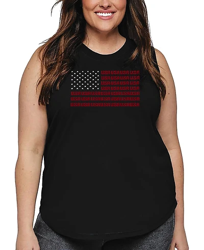 La Pop Art Plus Usa Flag Word Tank Top