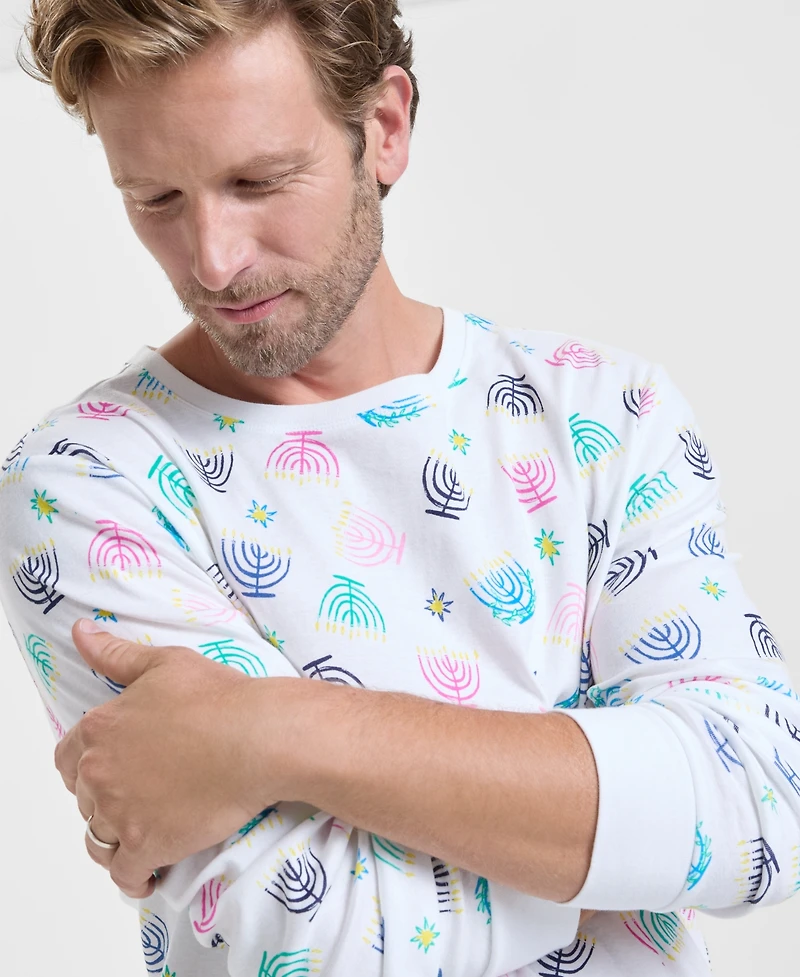 Holiday Lane Men's Multi Menorah Cotton Pajama Set, Macy's Exclusive