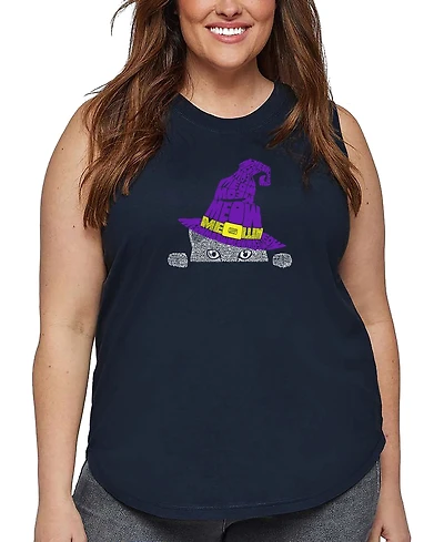 La Pop Art Plus Peeking Witch Cat Word Tank Top