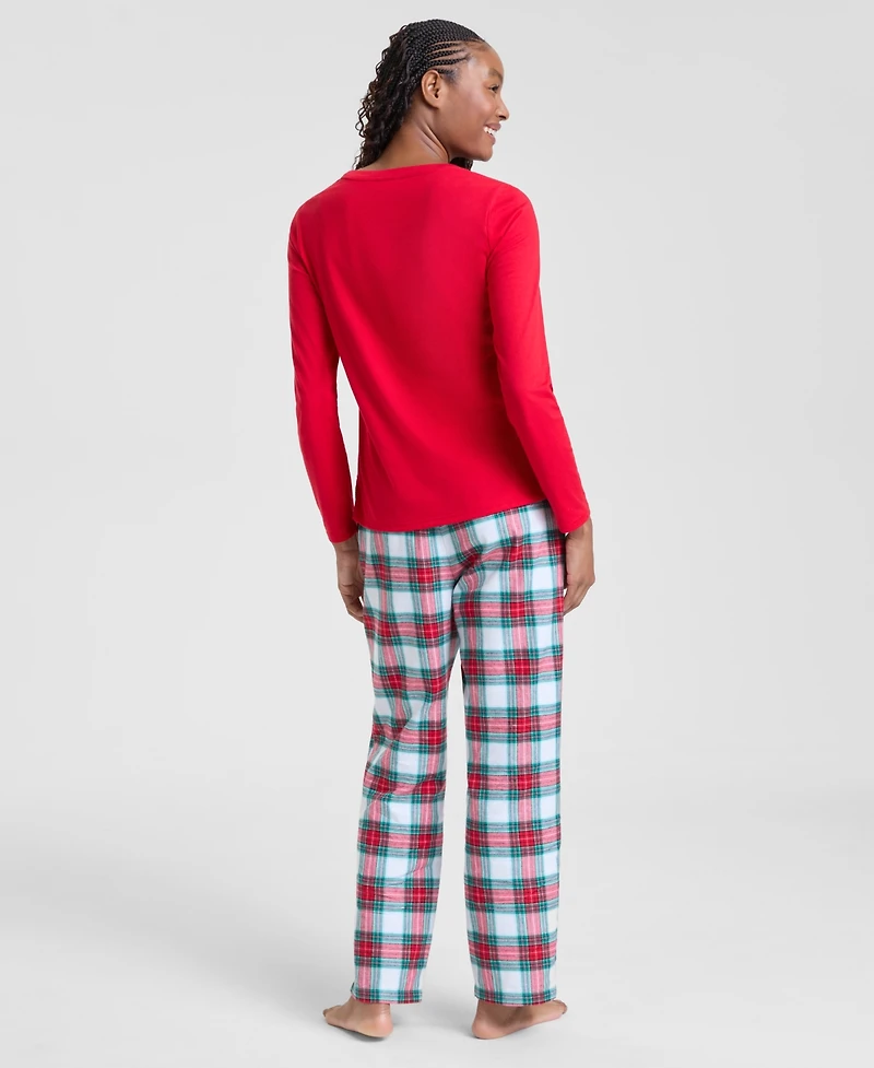Holiday Lane's Women's Merry Plaid Crew Neck Matching Family Pajamas Set, Created for Macy's
