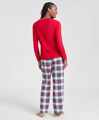 Holiday Lane's Women's Merry Plaid Crew Neck Matching Family Pajamas Set, Created for Macy's
