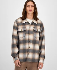 Guess Men's Long Sleeve Check Button-Front Overshirt