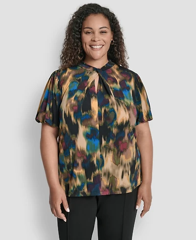 Dkny Plus Loop Neck Balloon Sleeve Top