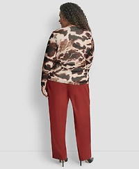 Dkny Plus Asymmetrical Neck Side Ruched Long Sleeve Top
