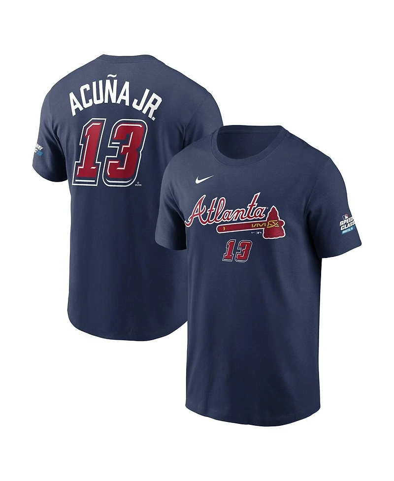 Nike Men's Ronald Acuna Jr. Navy Atlanta Braves 2025 Mlb Speedway Classic Name Number T-Shirt
