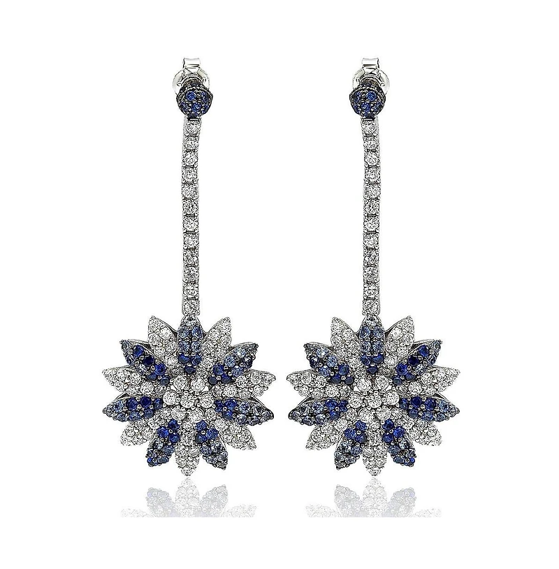 Suzy Levian Sterling Silver Sapphire & Created White Flower Drop Dangle Earrings