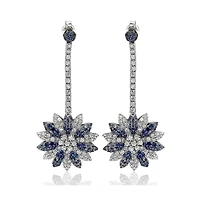 Suzy Levian Sterling Silver Sapphire & Created White Flower Drop Dangle Earrings