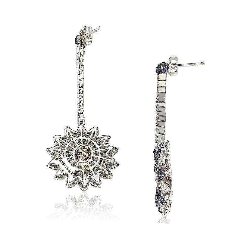 Suzy Levian Sterling Silver Sapphire & Created White Flower Drop Dangle Earrings
