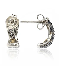 Suzy Levian New York Sterling Silver Sapphire & Created White Crossover Huggie Hoop Earrings