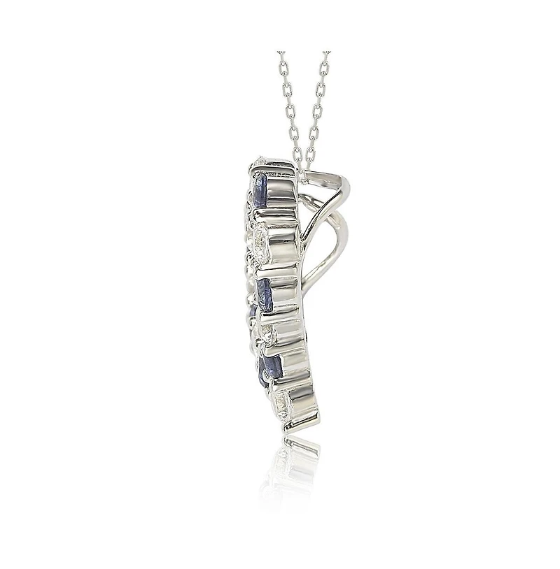 Suzy Levian New York Sterling Silver Sapphire & Created White Alternating Heart Eternity Pendant Necklace