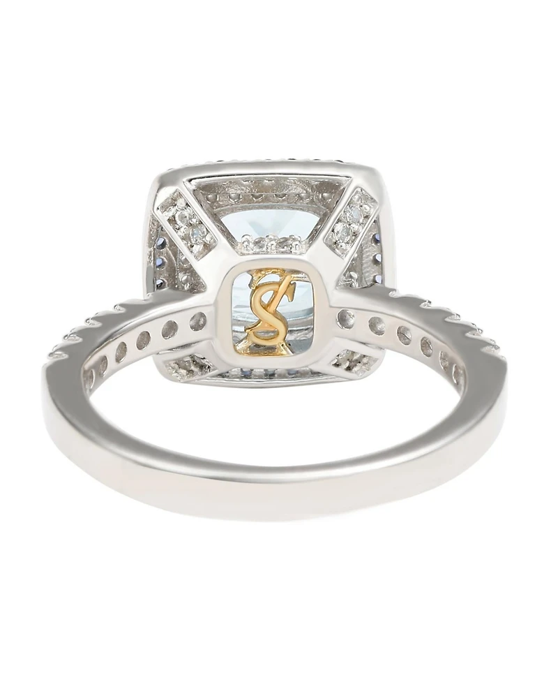 Suzy Levian Sterling Silver Cushion Cut Topaz Sapphire Double Halo Ring