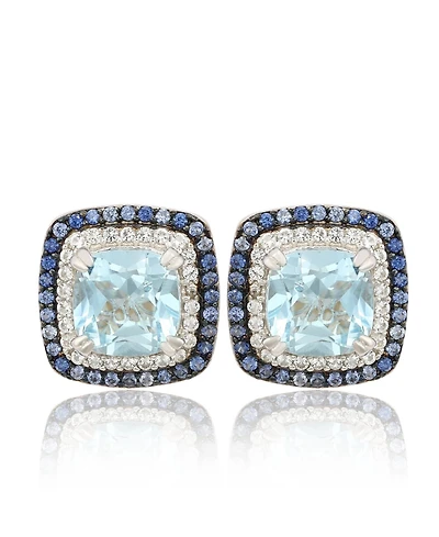Suzy Levian Sterling Silver Cushion Cut Topaz And Sapphire Accent Stud Earrings