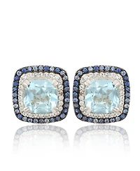 Suzy Levian Sterling Silver Cushion Cut Topaz And Sapphire Accent Stud Earrings