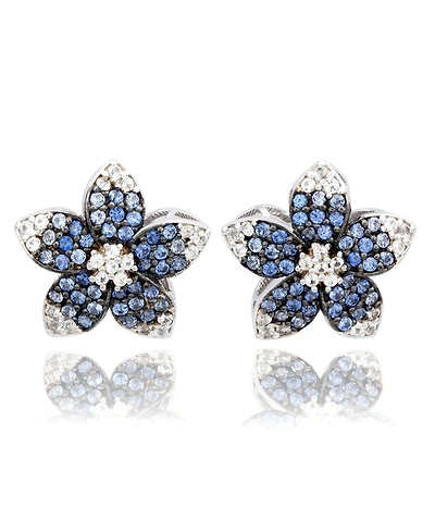 Suzy Levian New York Sterling Silver Sapphire Created White Flower Earrings