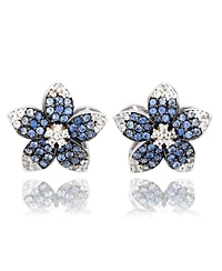 Suzy Levian New York Sterling Silver Sapphire Created White Flower Earrings