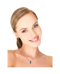 Suzy Levian Sterling Silver Sapphire & Created White Curvy Frame 5 Stone Pendant Necklace