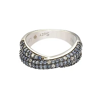 Suzy Levian Sterling Silver Sapphire & Created White Pave Crossover Twist Band Ring