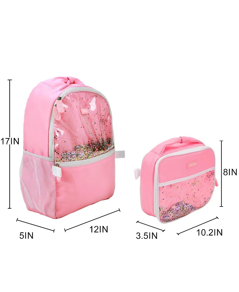 Packed Party Silver & Black Confetti Pink 17" Girls Backpack With Lunchbox
