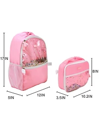 Packed Party Silver & Black Confetti Pink 17" Girls Backpack With Lunchbox