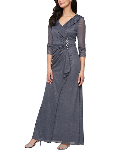 Alex Evenings Petite Portrait Collar Embellished Mesh Dress