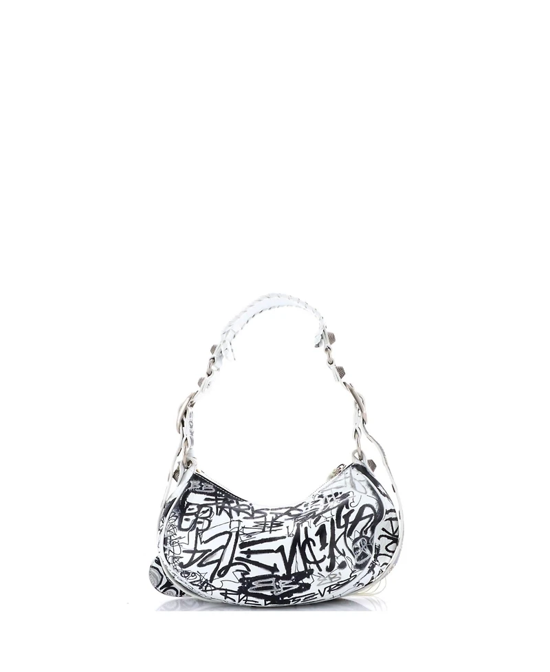 Pre-Owned Balenciaga Xs Le Cagole Graffiti Giant Studs Shoulder Bag Leather