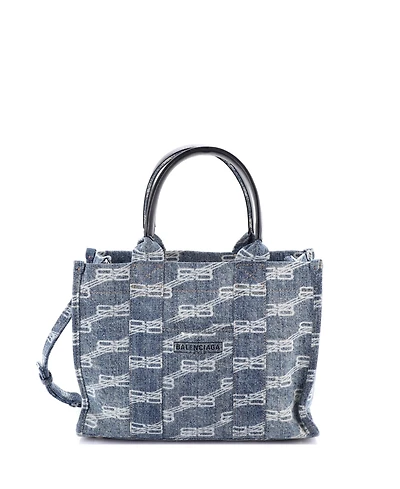 Pre-Owned Balenciaga Small Hardware Tote Logo Printed Denim