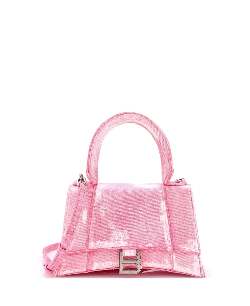 Pre-Owned Balenciaga Small Hourglass Top Handle Bag Denim Printed Leather