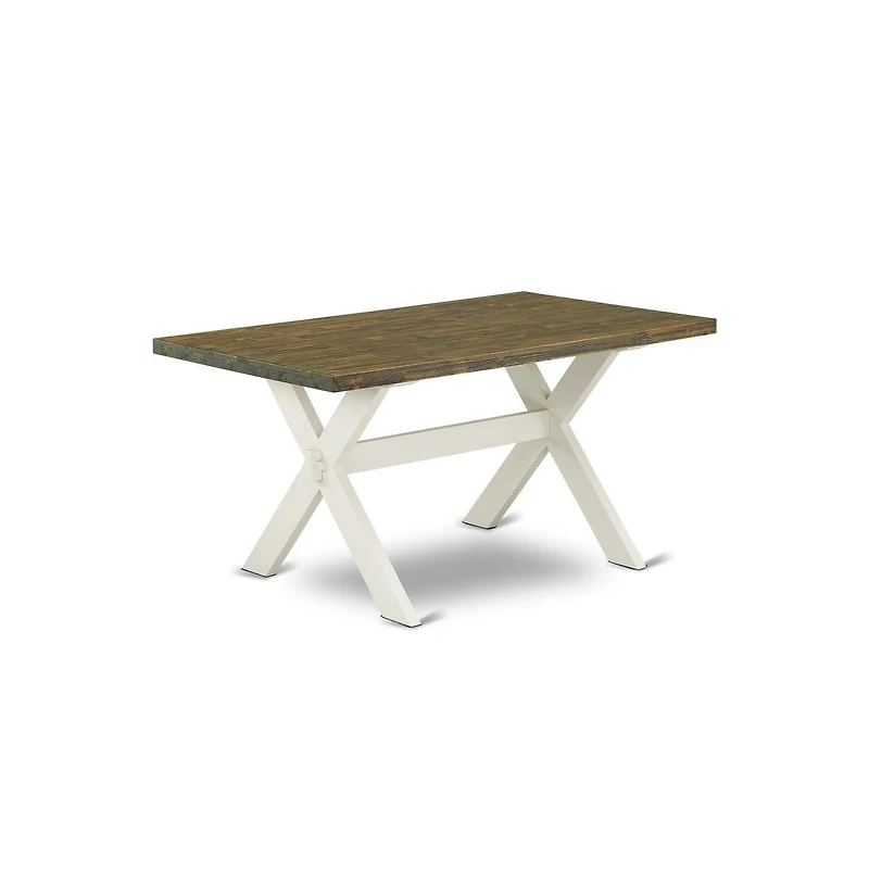 East West Furniture 7-Piece Beautiful Rectangular Dining Room Table Set an Excellent Distressed Jacobean Wood Table Top and 6 Lovely Linen Fabric Pars