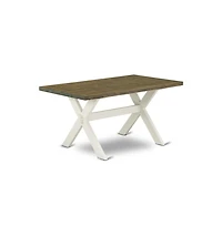 East West Furniture 7-Piece Beautiful Rectangular Dining Room Table Set an Excellent Distressed Jacobean Wood Table Top and 6 Lovely Linen Fabric Pars