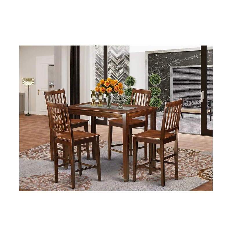 East West Furniture 5 Pc Dining counter height set-pub Table and 4 Dining Chairs