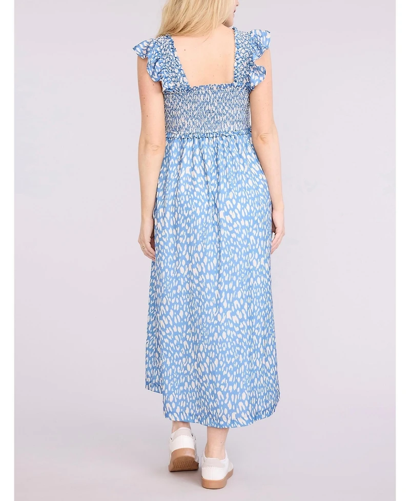 Women's Sleeveless Ruffle Shoulder Smocked Maxi Dress - Motherhood Maternity