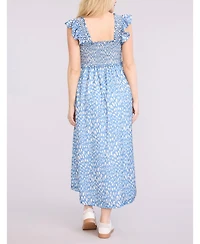 Women's Sleeveless Ruffle Shoulder Smocked Maxi Dress - Motherhood Maternity