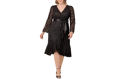 Kiyonna Women's Plus Cosmopolitan Sequin Lace Cocktail Dress