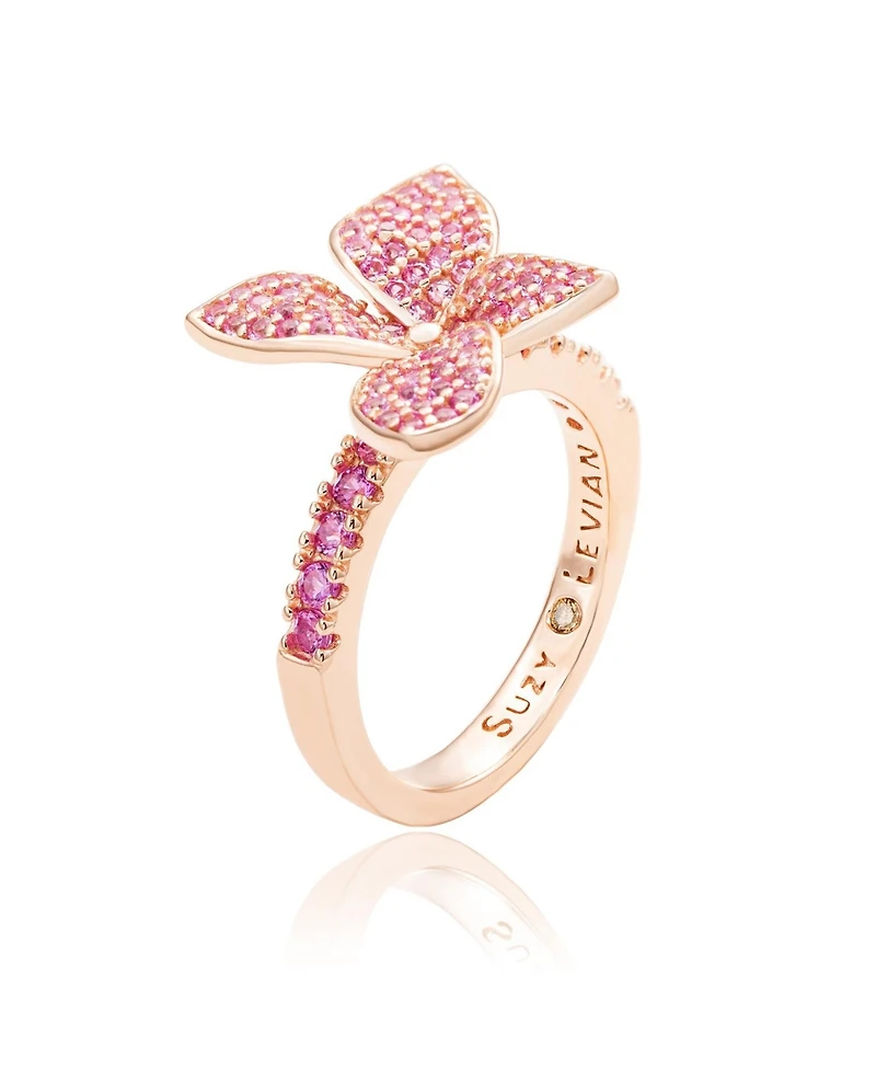 Suzy Levian New York Sterling Silver Sapphire Flower Ring