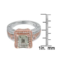 Suzy Levian Two-Tone Sterling Silver Emerald Cut Center Topaz Cocktail Milano Ring