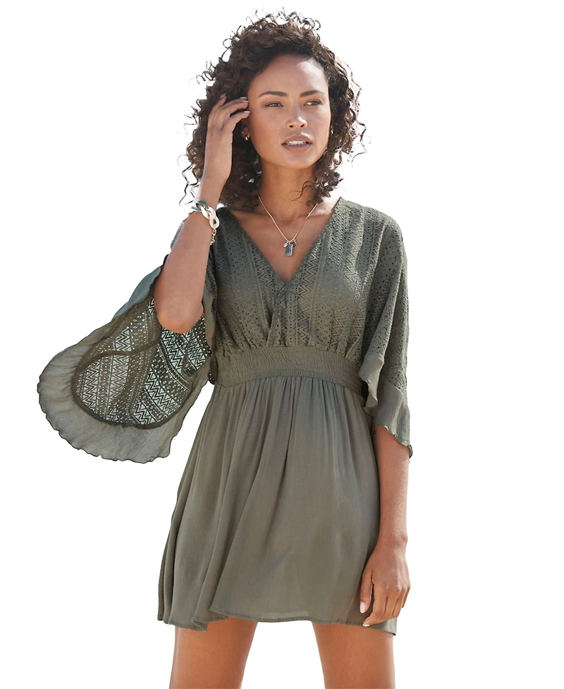 Lascana Women's Flowy Lace Cover up Beach Dress