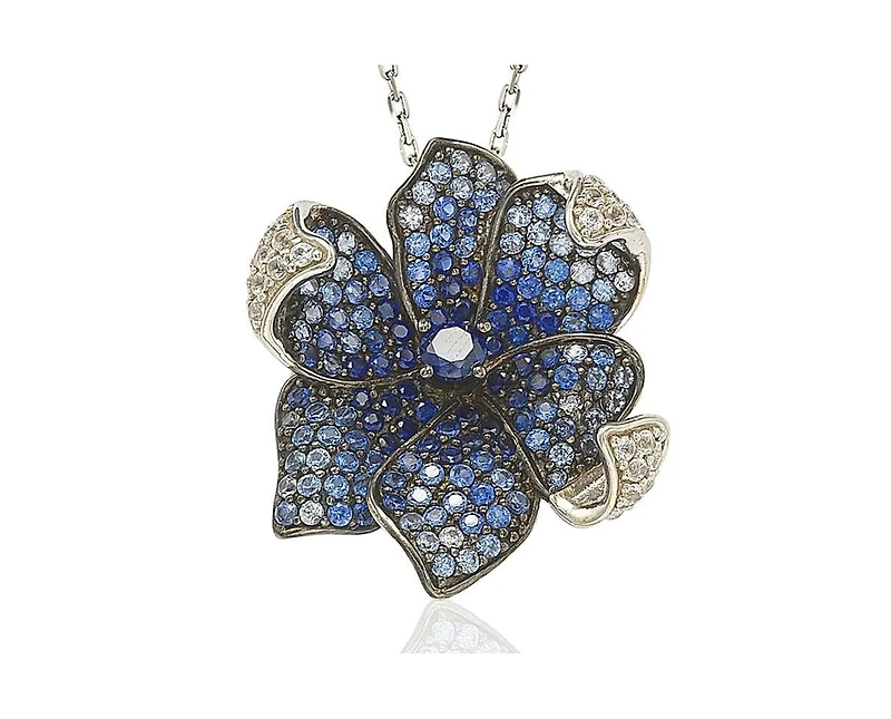 Suzy Levian Sterling Silver Sapphire Flower Petal Pendant
