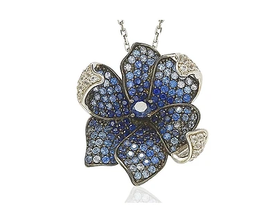 Suzy Levian Sterling Silver Sapphire Flower Petal Pendant