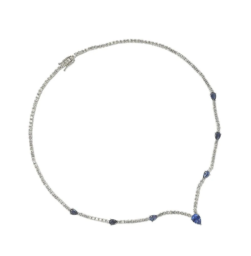 Suzy Levian Sterling Silver Pear-Cut Sapphire & Created White Sapphire Evening Necklace