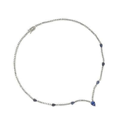 Suzy Levian Sterling Silver Pear-Cut Sapphire & Created White Sapphire Evening Necklace