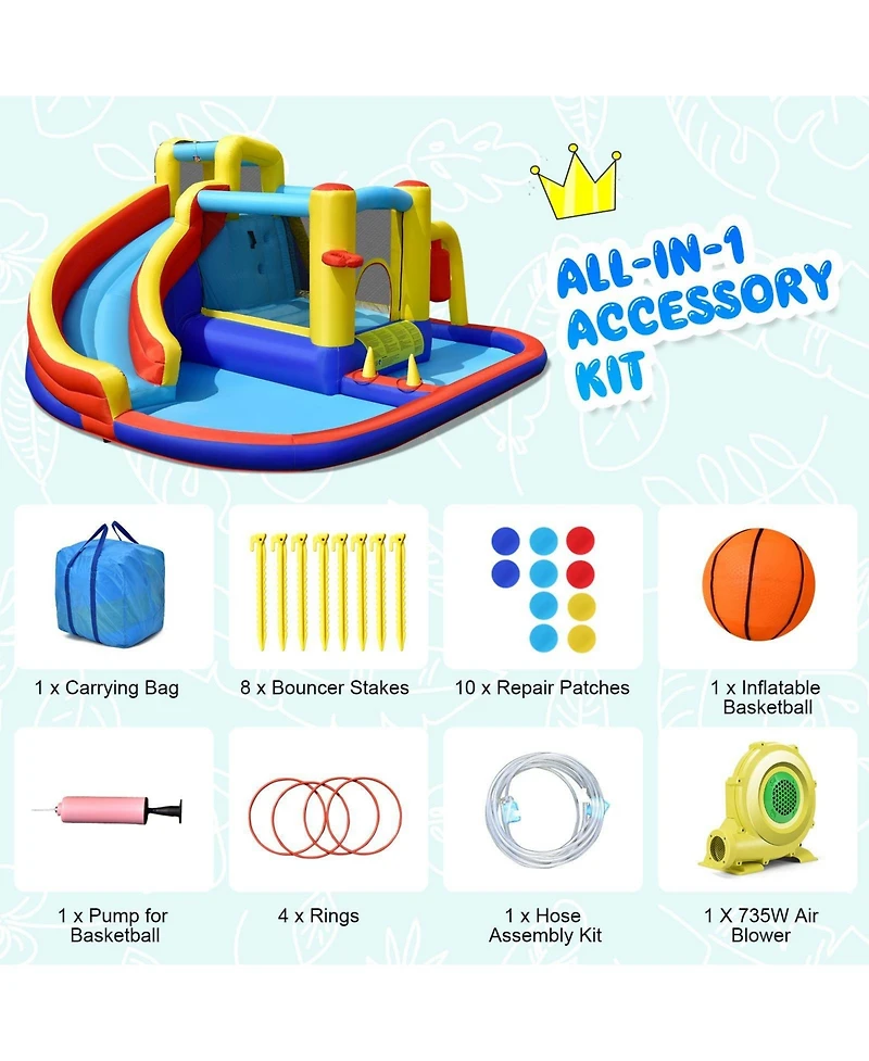 Akiudex 7-in-1 Inflatable Water Slide with 735W Air Blower and Splash Pool